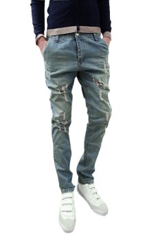 Yufei Mens Summer Ripped Distressed Wash Denim Jeans Light Blue Size 28-33 - Intl - intl  