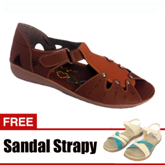 Yutaka Casual Flat Shoes - Coklat + Gratis Sandal Triple  