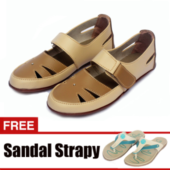 Yutaka Casual Flat Shoes Krem - Jahe + Gratis Yutaka Sandal Strapy - Krem  