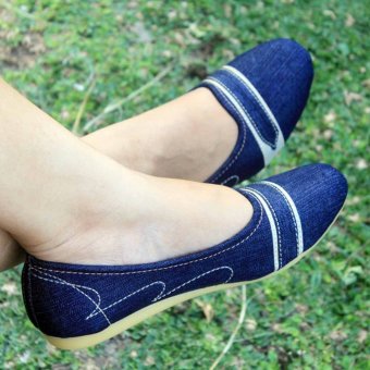 Yutaka Denim Flat Shoes - Biru  