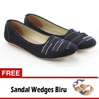 Yutaka Flat Shoes - Jeans Biru + Sandal Wedges Biru  
