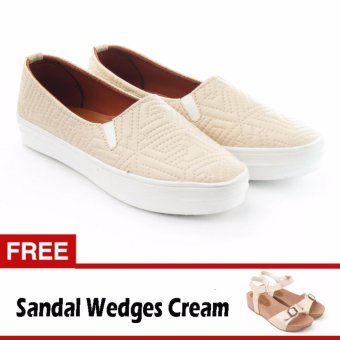 Yutaka Sepatu Slip On Cream Gratis Sandal Wedges Cream  