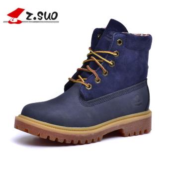 Z.SUO Women's Fashion Lace up Work Boot Genuine Leather Shoes (Blue) - intl  