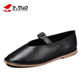 Z.SUO Women's Fashion Loafers Leather Shoes (Black) - intl  