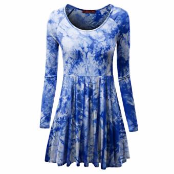 ZAFUL Casual Long Sleeve Round Collar Floral Print Dress For Women(Blue) - intl  