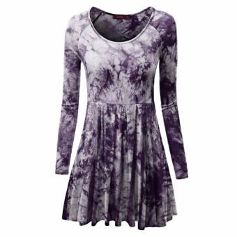 ZAFUL Casual Long Sleeve Round Collar Floral Print Dress For Women(Purple) - intl  