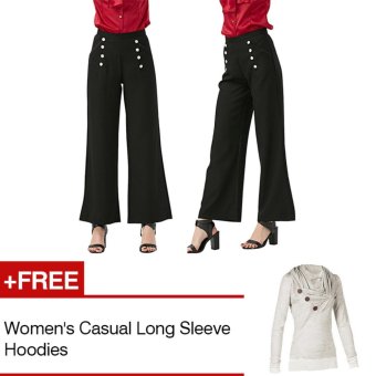 Zaful Fashion Office Lady Pants Woman Elegant Button Design Casual Pants [Buy 1 Get 1 Freebie] - intl  