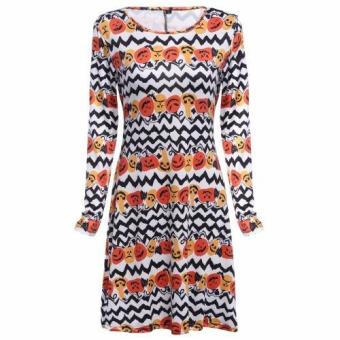 ZAFUL Round Collar Allover Emoji Print A-Line Dress for Women - intl  