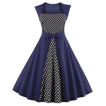 Zaful Vintage A-Line Sleeveless Dress Button Square Collar Dress (Navy Blue) - intl  