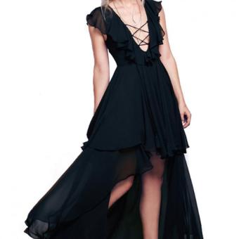 Zaful Woman Irregular Hem Dress Chest Strap Flounce (Black) - Intl - intl  