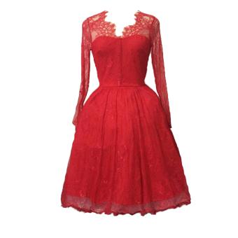 ZAFUL Woman Lace Dress Irregular V-neck Big Hem (Red)--TC - intl--TC  