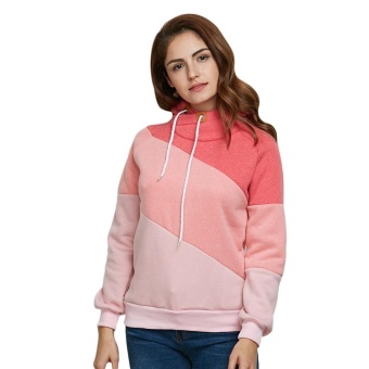 ZAFUL Women Hoodie Hooded Long Sleeve Drawstring Color Block(Pink) - intl  