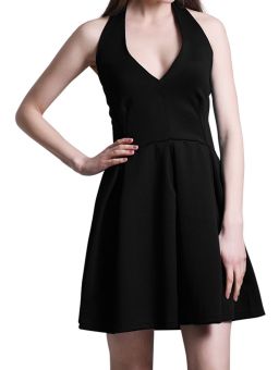 Zaful Women Polyester Strap Cocktail Dress Solid Color (Black) - intl  