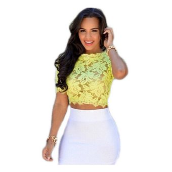 Zaful Women Polyester Vintage Lace Hollow Out Blouse (Yellow) - intl  
