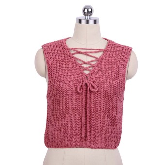 Zaful Women V-neck Strap Irregular Hem Knitting Vest Blouse (Pink) - intl  