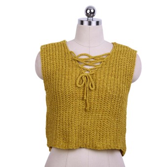 Zaful Women V-neck Strap Irregular Hem Knitting Vest Blouse (Yellow) - intl  