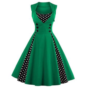 Zaful Women Vintage Sleeveless A-Line Dress Button Floral Print Elegant (Green) - intl  