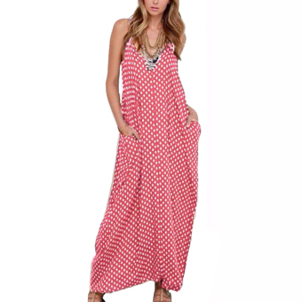 ZANZEA 2016 Summer Women Sexy Strapless Polka Dot Casual Loose Long Maxi Dress Sexy Beach Dresses Plus Size Vestidos 6 Color Pink - Intl  