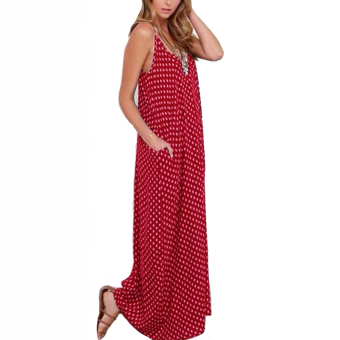 ZANZEA 2016 Summer Women Sexy Strapless Polka Dot Casual Loose Long Maxi Dress Sexy Beach Dresses Plus Size Vestidos 6 Color Wine Red (Intl)  