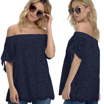 ZANZEA 2016 Summer Womens Blouse Sexy Ladies Lace Off Shoulder Slash Neck Shirts Plus Size S-3XL Crochet Boho Casual Blusas Navy - Intl  