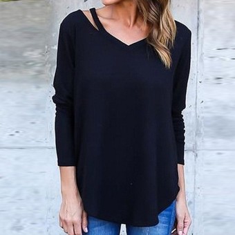 ZANZEA Autumn Blusas Femininas Women Blouses Tops Sexy V-Neck Long Sleeve Casual Loose Asymmetrical Solid Shirts Plus Size S-5XL (Black) - intl  