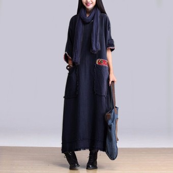 ZANZEA Autumn Dress 2016 Hot Sale Women Vintage Print Splice O Neck 3/4 Sleeve Loose Casual Maxi Long Dress Vestidos Plus Size - intl  