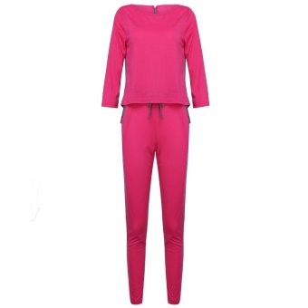 Zanzea Casual Sportswear Hoodies Coat+Pants Sweat Suit Tracksuit 2-piece Rose  