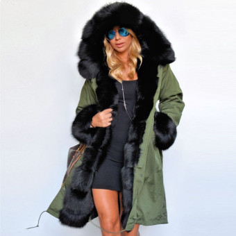 ZANZEA Fashion Women Winter Warm Fuax Fur Collar Hoodies Long Jacket Outwear Parka Coat (Army Green) - intl  