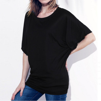 ZANZEA Fashion Womens Batwing Short Sleeve Casual T-shirt Tunic Tops Blouse Loose Tee Light Black - intl  