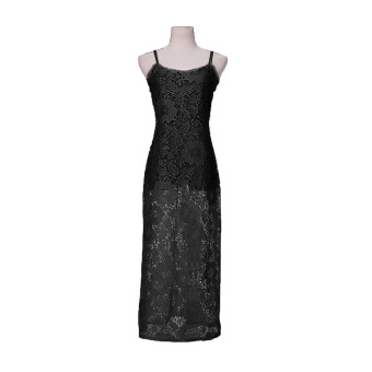 ZANZEA Lady Solid Long Dress Lace Sleeveless Sense Sling Beach Maxi Dress Black  