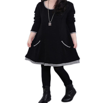 ZANZEA Long Sleeve Loose Hem Fleece Plus Size Womens Round Neck Mini Dress (Intl)  