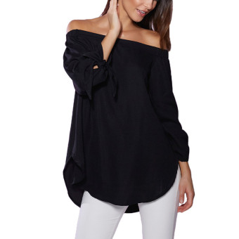 Zanzea NEW Summer Sexy Women Off Shoulder Blouse Shirt Bow-knot Long Sleeve Tops Plus Size Loose Split Casual Solid Strap Blusas Black (Intl)  