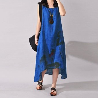 ZANZEA Plus S-5XL Women Sleeveless Loose Cotton Linen Summer Sundress A-line Tank Dress - intl  