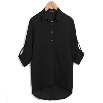 ZANZEA Plus Size Girls Sheer Chiffon Collar Batwing Sleeve Baggy Shirt Blouse Cardigan Black  