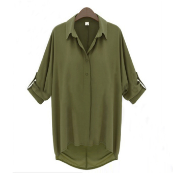 ZANZEA Plus Size Girls Sheer Chiffon Collar Batwing Sleeve Baggy Shirt Blouse Cardigan (Green) - Intl (Intl)  