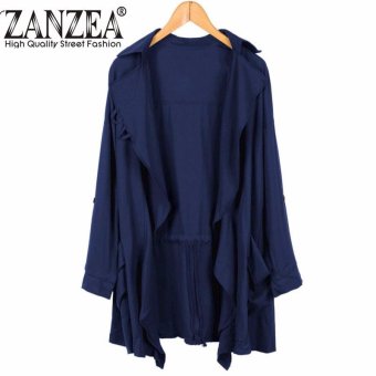ZANZEA PLUS SIZE Womens Lapel Slim Long Chiffon Parka Cardigan Jacket Trench Coat New Dark Blue Size S-5XL - intl  