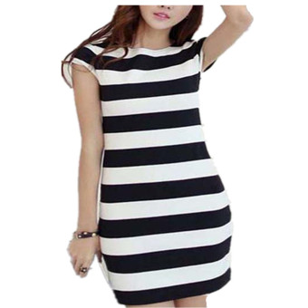 Zanzea topi wanita lengan baju bergaris Bodycon pinggul Paket Mini Dress - Internasional  