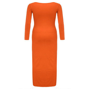 ZANZEA UK Women Ladies Long Sleeve Plain Stretch Bodycon Slim Jersey Maxi Long Dress Orange  