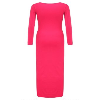 ZANZEA UK Women Ladies Long Sleeve Plain Stretch Bodycon Slim Jersey Maxi Long Dress Rose - Intl  