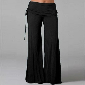 ZANZEA Women 2016 Summer Fall Comfortable Wide Leg Long Pants Casual Elastic Waist Pleated Loose Sport Solid Trousers Plus Size Black - Intl  