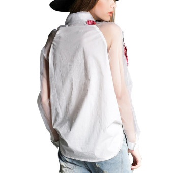 Zanzea Women Long Sleeve Embroidery Floral Print Blouse Elegant Collar Organza Patchwork Shirts White  