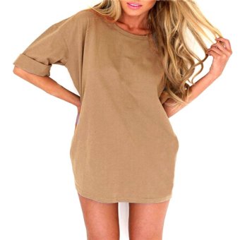 Zanzea Women Loose T Shirt A-line Dress Casual Blouse Khaki  