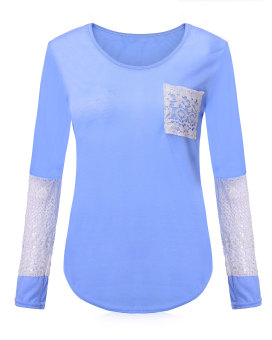 ZANZEA Women Oversized Lace Crochet Long Sleeve Top Casual Shirt Blouse Jumper Pullover (Blue) (Intl)  