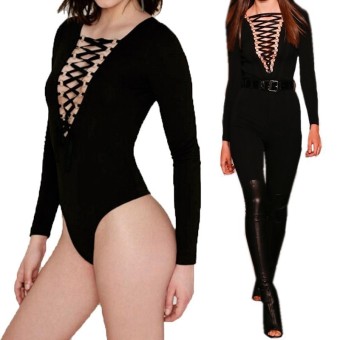 ZANZEA Women Sexy Long Sleeve Deep V Lace-up Jumpsuits  