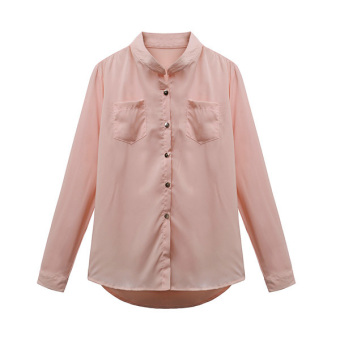ZANZEA Women Stand Collar Long Sleeve Chiffon Tops Blouse Casual Button Down Shirt (Pink)  