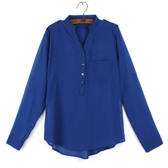 ZANZEA Womens Blouse Chiffon Casual Loose Shirt Lady Long Sleeve Tops Tee Blue New  