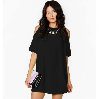 ZANZEA Womens Plus Size Chiffon Long Tops T Shirt Boho Mini Dress Short Sleeve Sundress Black (Intl) - Intl  