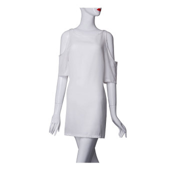 ZANZEA Women's Sexy Off Shoulder Loose Chiffon Short Sleeve Cocktail Mini Dress Blouse White  