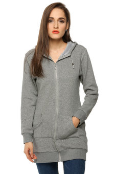 Zeagoo Women Winter Casual Long Sleeve Hooded Zipper Hoodies Sweatshirt Coat With Fleece (Grey) - intl  