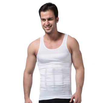 ZEROBODYS Men's Body Shaper Slimming Shirt Elastic Sculpting Vest Tank SS-M01 (White)  